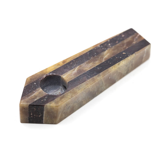 PIPE - SOAPSTONE 9CM COFFIN SHAPE WITH 5 STRIPES The Bong Shop
