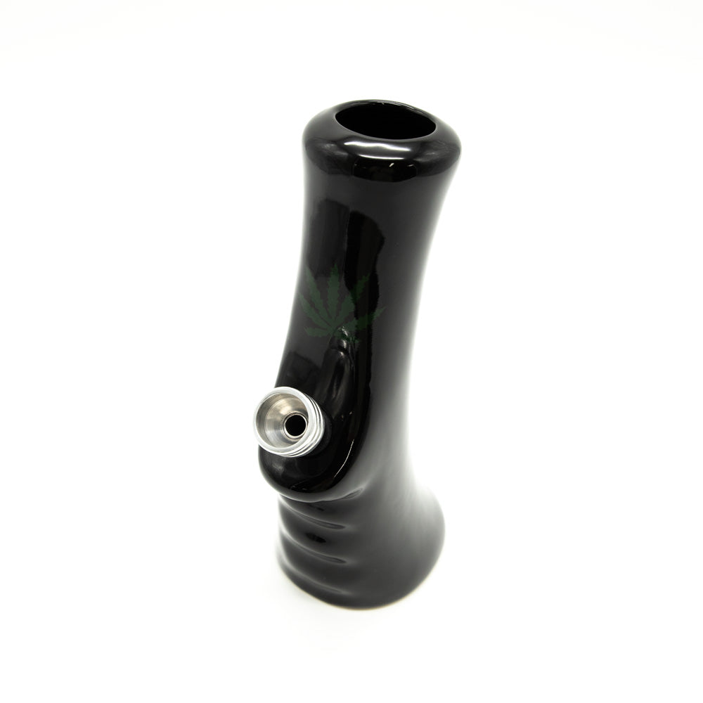 Small Gripper Ceramic Bong - Black (Green Leaf) The Bong Shop