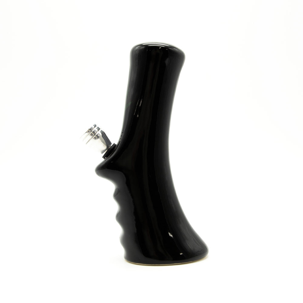 Small Gripper Ceramic Bong - Black (Green Leaf) The Bong Shop