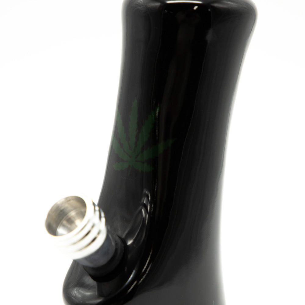 Small Gripper Ceramic Bong - Black (Green Leaf) The Bong Shop