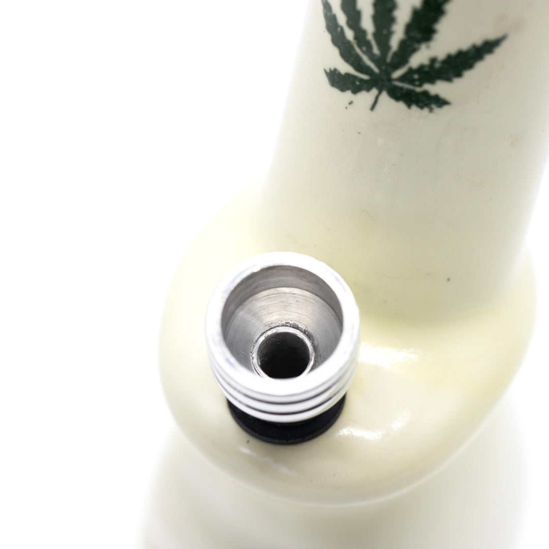 Gripper Ceramic Bong - White (Green Leaf) The Bong Shop