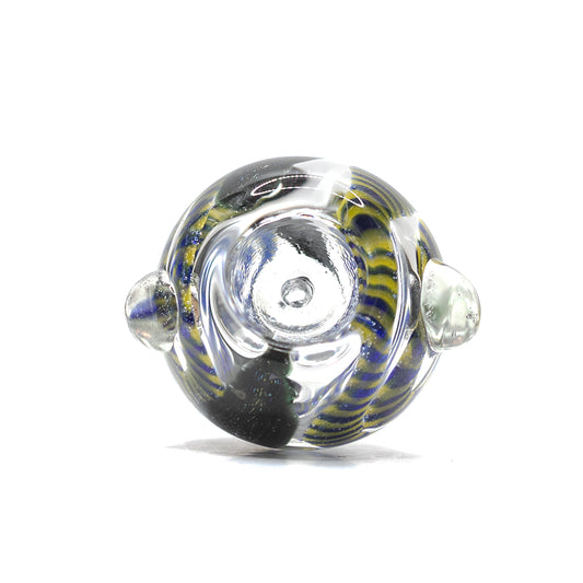 Glass Cone Round 14mm Dark Blue, Yellow Swirls