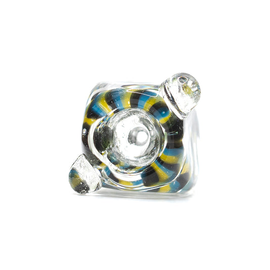 Glass Cone Square 14mm Blue, Black, Yellow Swirls