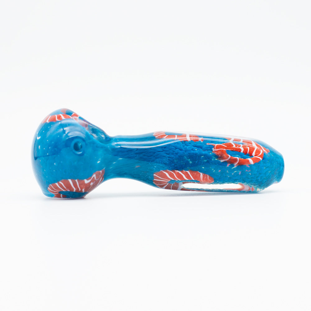 Red Snake Pattern Blue Spoon Glass Pipe The Bong Shop