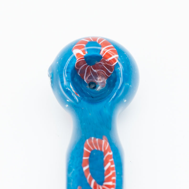 Red Snake Pattern Blue Spoon Glass Pipe The Bong Shop