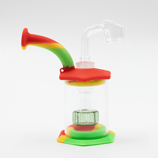 Mini Carousel Hexagon Silicone/Glass Bong - Rasta Planet X