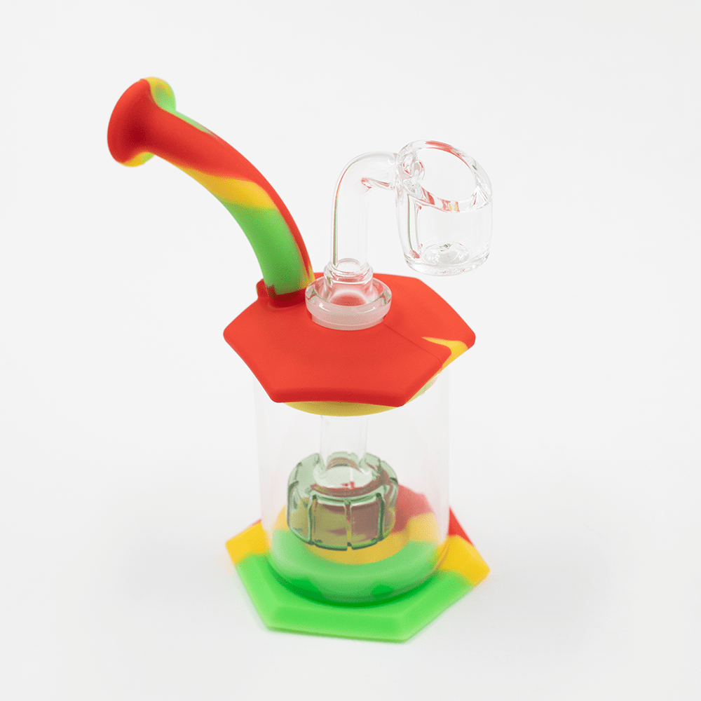 Mini Carousel Hexagon Silicone/Glass Bong - Rasta Planet X