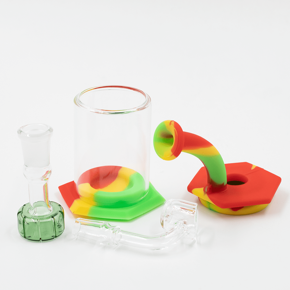 Mini Carousel Hexagon Silicone/Glass Bong - Rasta Planet X