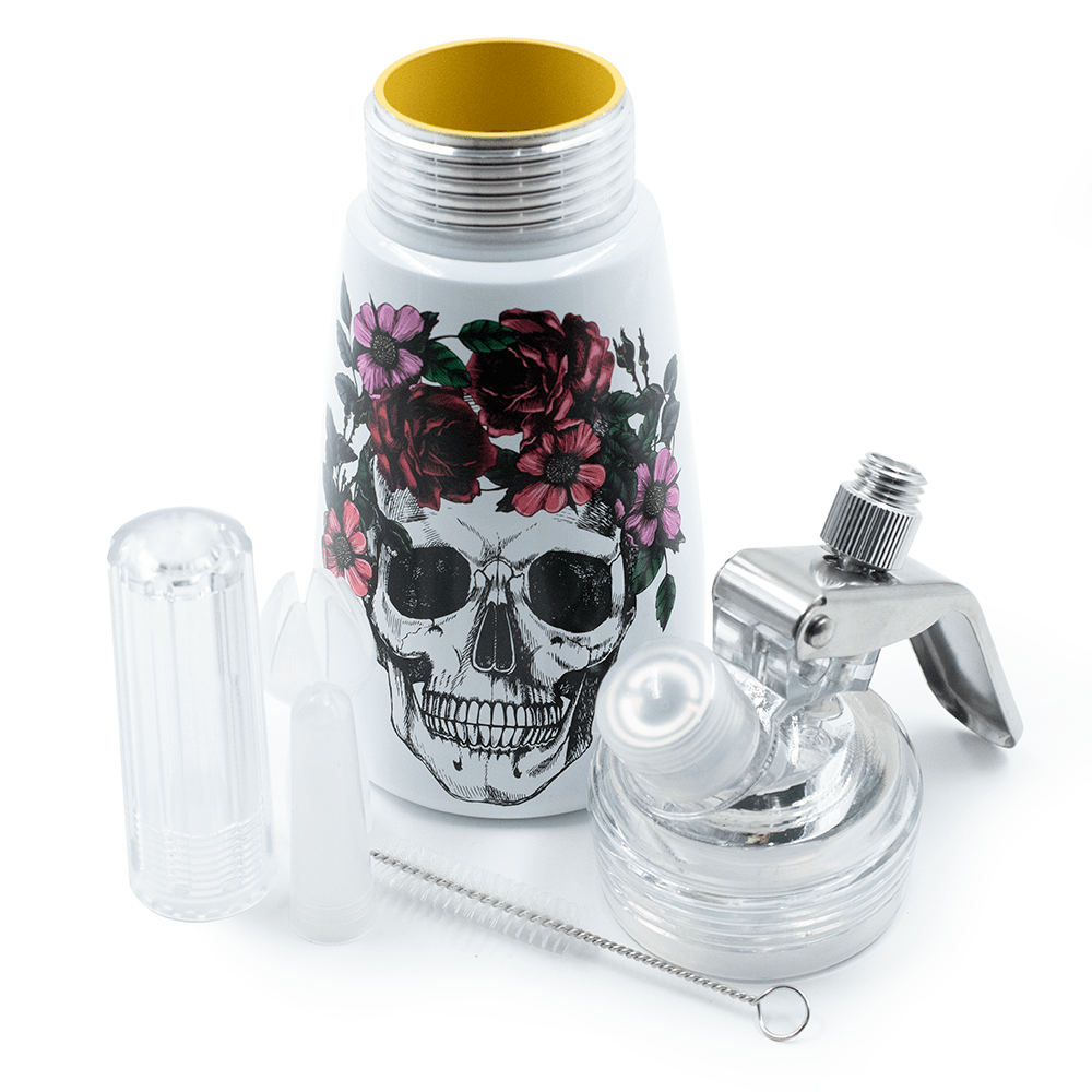 CREAM DISPENSER - 237ml Floral Skull White