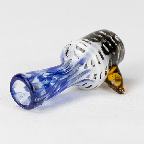 Glass Pipe- Mushroom Cup Blue-White-Black Fog #21 The Bong Shop