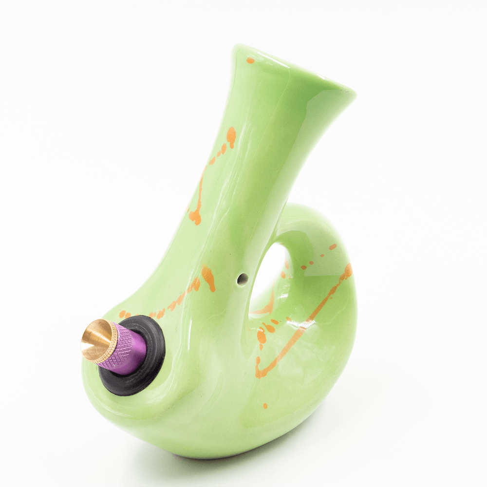 Walking Man Ceramic Bong - Green (Orange Splatter) Waterfall