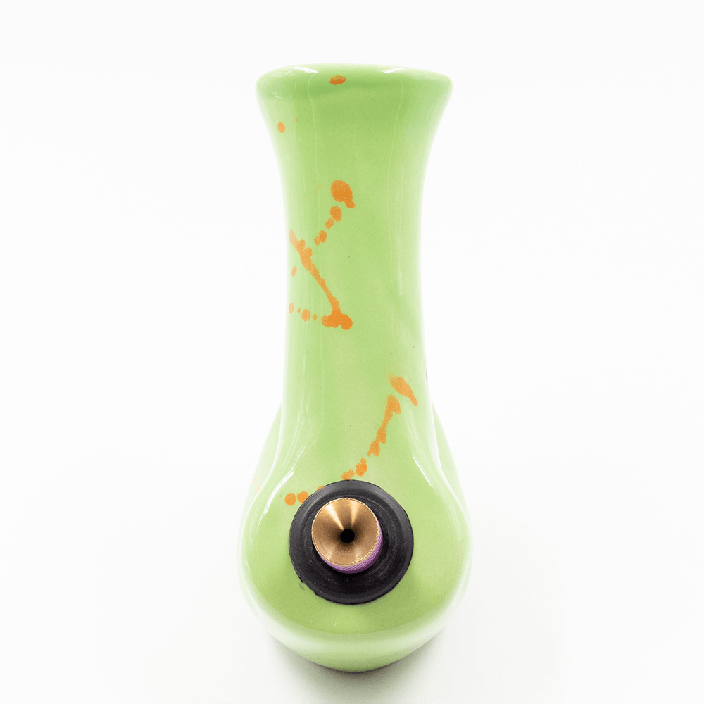 Walking Man Ceramic Bong - Green (Orange Splatter) Waterfall