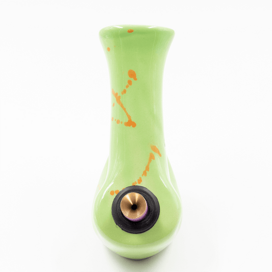 Walking Man Ceramic Bong - Green (Orange Splatter) Waterfall