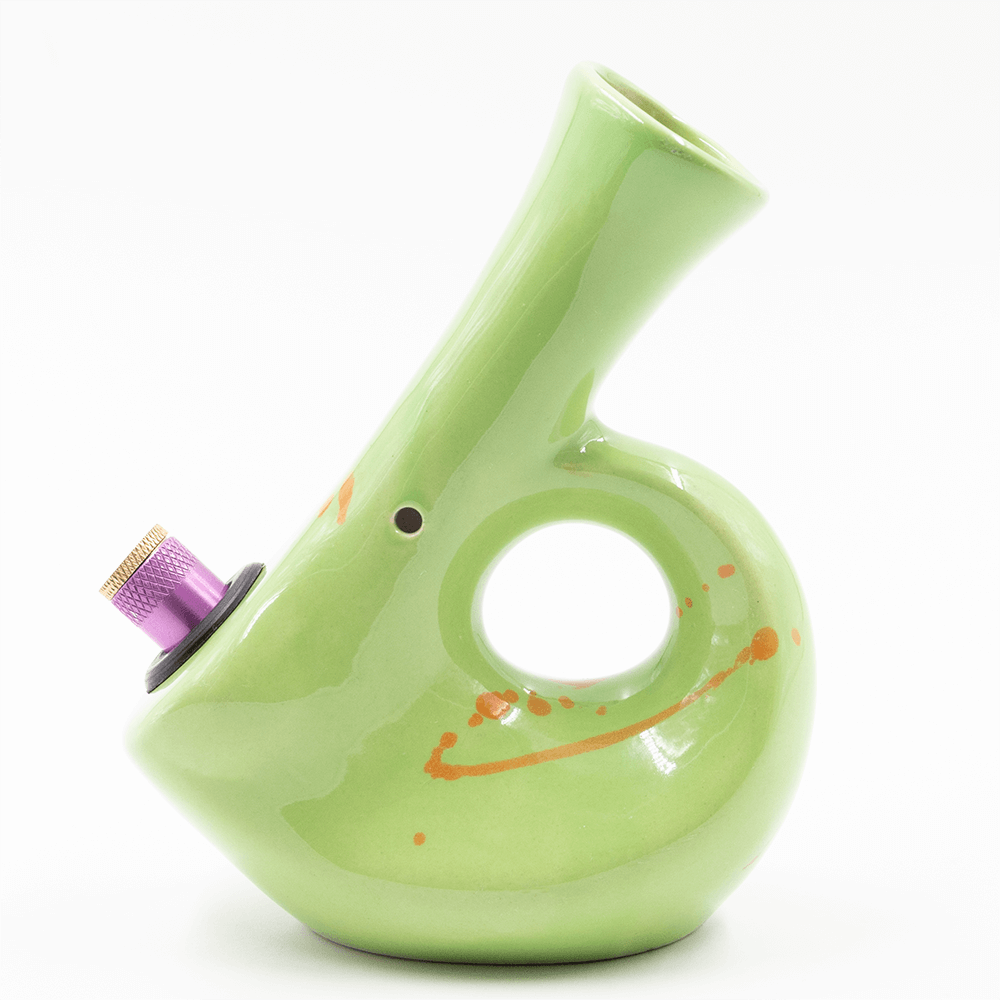Walking Man Ceramic Bong - Green (Orange Splatter) Waterfall