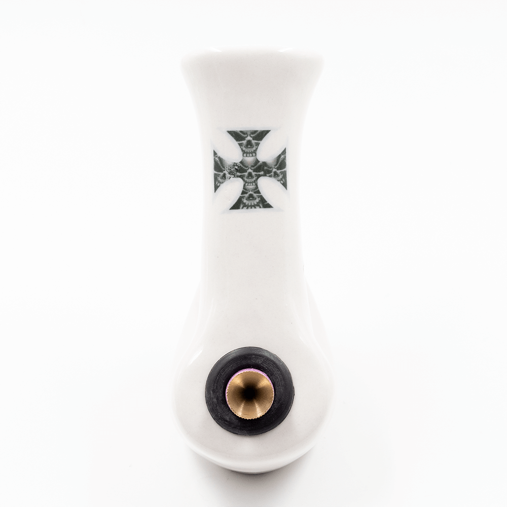Walking Man Ceramic Bong - White (Skull Cross) Waterfall