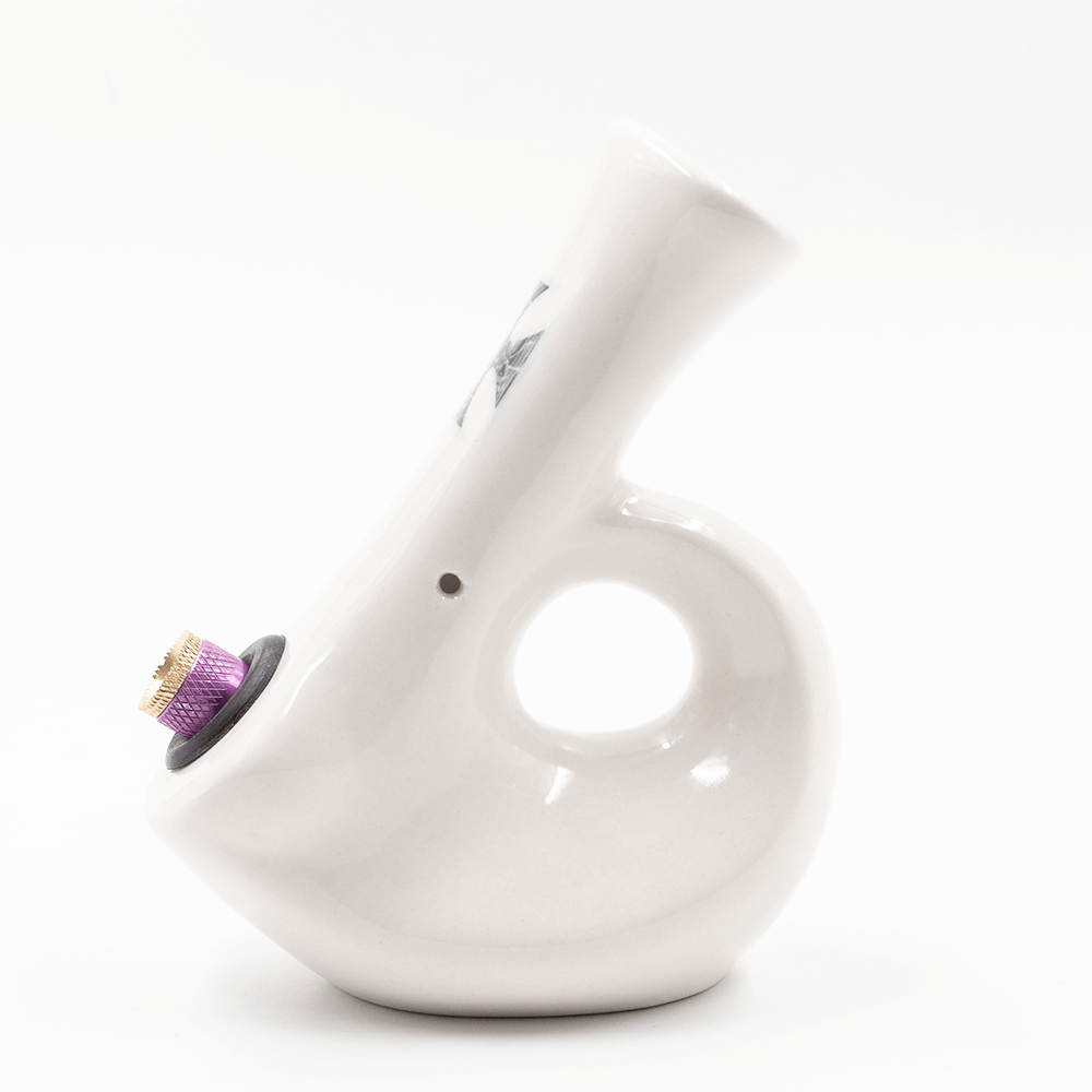 Walking Man Ceramic Bong - White (Skull Cross) Waterfall