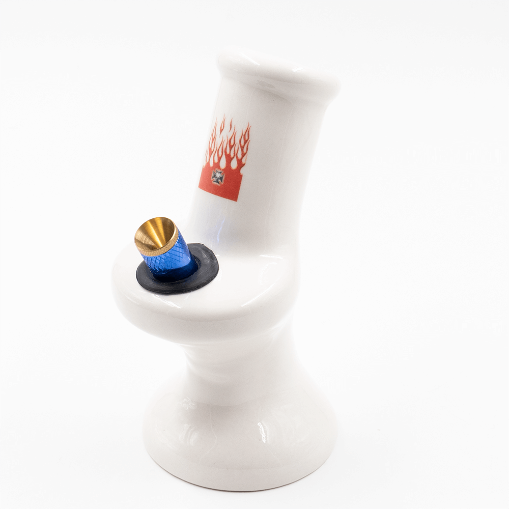 Red Flames Ceramic Bong - White The Bong Shop