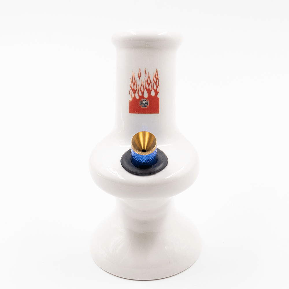 Red Flames Ceramic Bong - White The Bong Shop