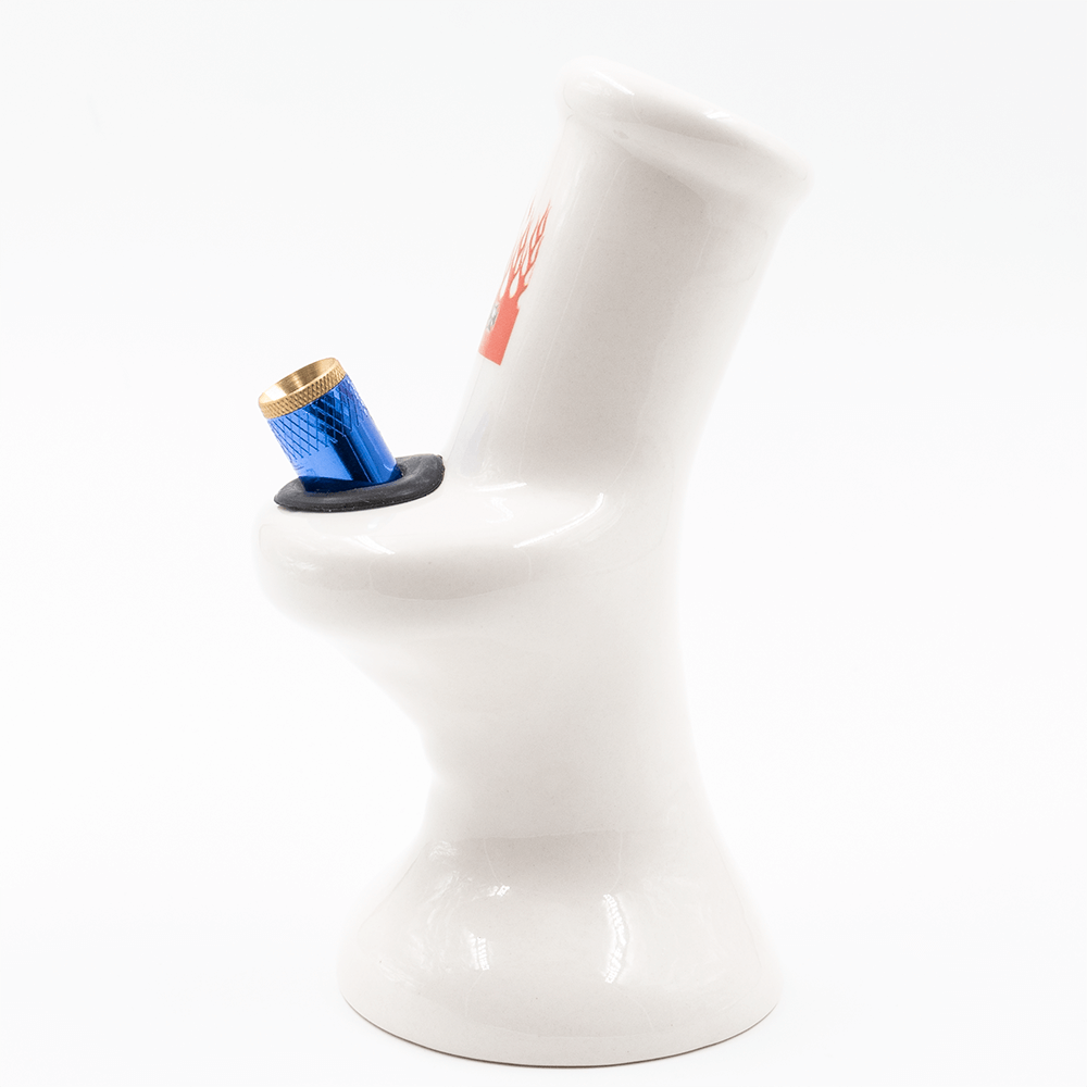 Red Flames Ceramic Bong - White The Bong Shop