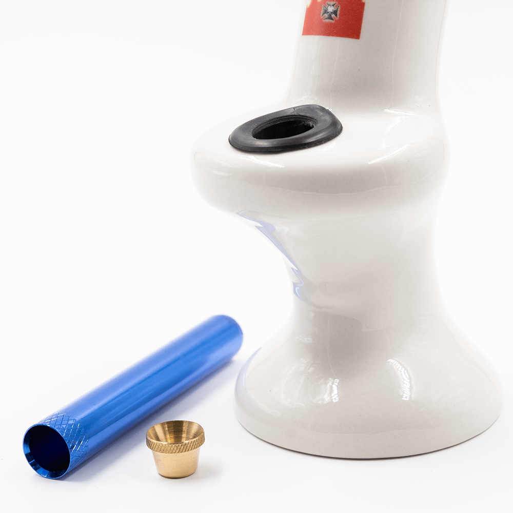 Red Flames Ceramic Bong - White The Bong Shop