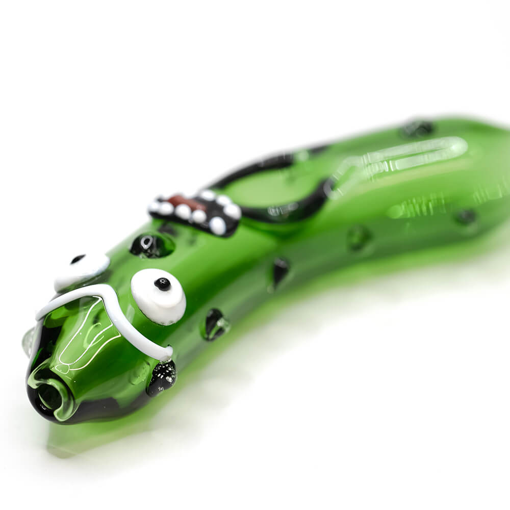 Glass Pipe -Curved 'Pickle Rick' Pipe Green 11cm The Bong Shop