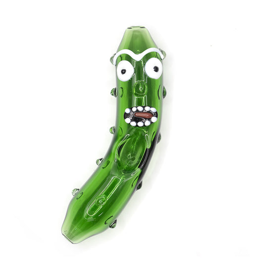 Glass Pipe -Curved 'Pickle Rick' Pipe Green 11cm The Bong Shop