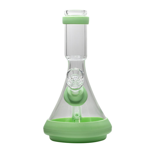 Glass Beaker Bong - Jellybean w Green Silicone Accessories