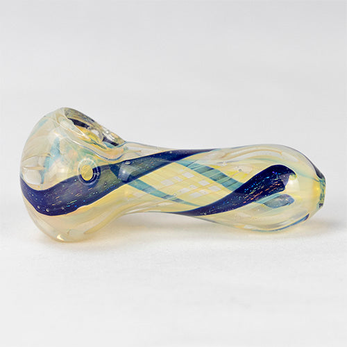 Glass Pipe- Clear W/Blue Ribbon Pale Cloud Bowl #14 The Bong Shop