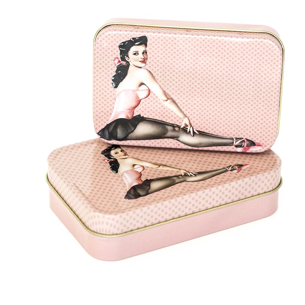 METAL TIN - PINK PIN UP BALLERINA SET OF 2 The Bong Shop