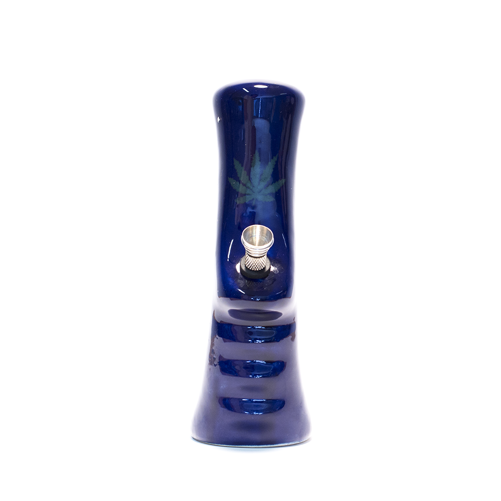 Small Gripper Ceramic Bong - Blue (Green Leaf) The Bong Shop