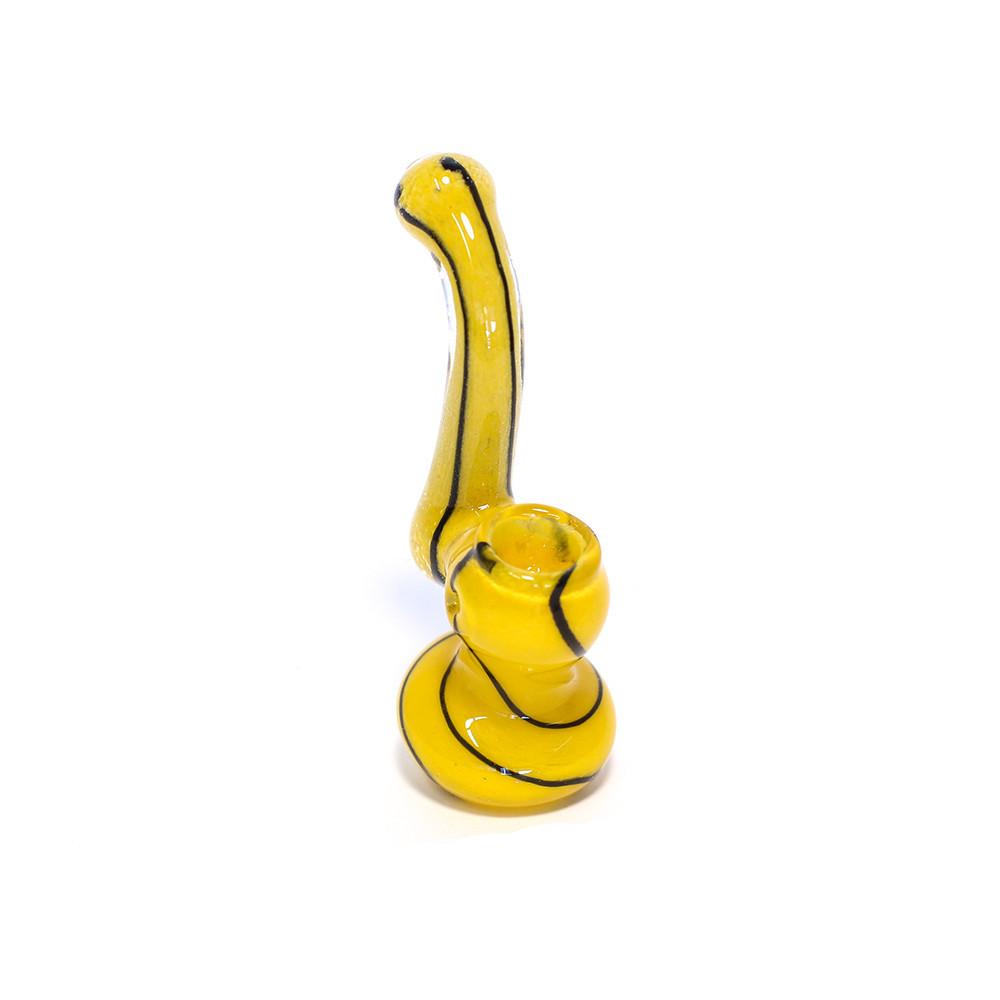 GLASS BUBBLER - 12CM YELLOW W BLACK BAND The Bong Shop