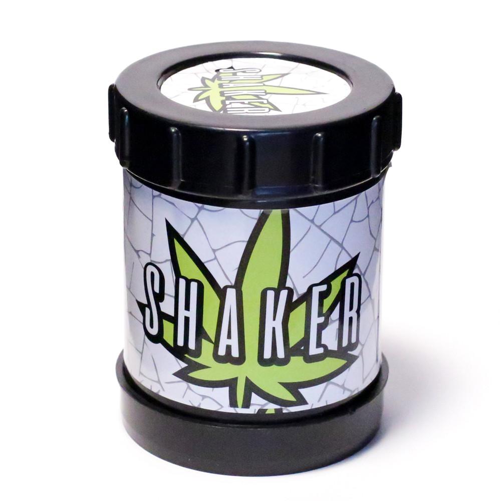 SHAKER - ACRYLIC 85mm x 110mm 3 PART WITH SCREEN BLACK The Bong Shop