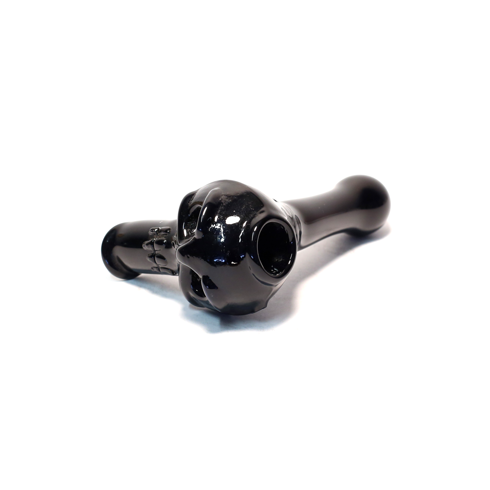 PIPE - GLASS LARGE BLACK SKULL The Bong Shop