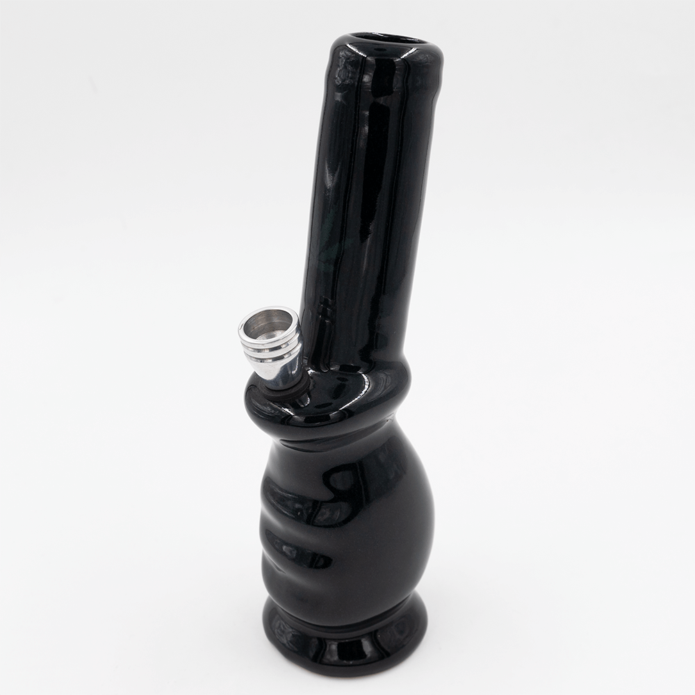 Gripper Ceramic Bong - Black (Green Leaf) The Bong Shop