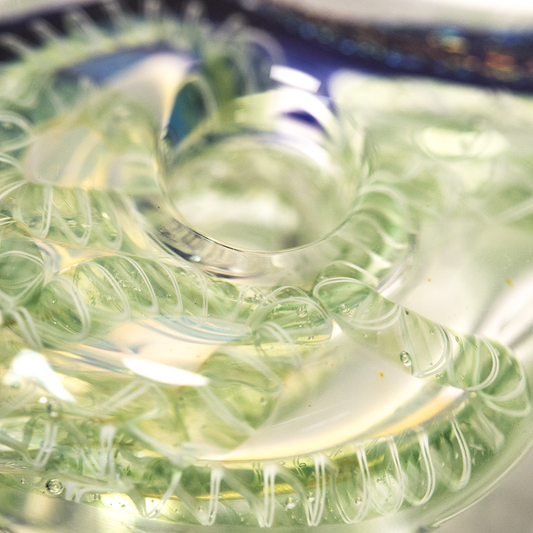 PIPE - GLASS DRY DOUGHNUT SPLIT NECK VARIOUS BODY COLOURS BLUE HEAD WHITE DOTS The Bong Shop