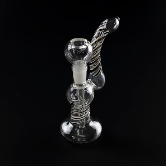 GLASS BUBBLER - 21CM CLEAR WITH BLACK & WHITE STRIPES REMOVABLE GLASS CONE The Bong Shop
