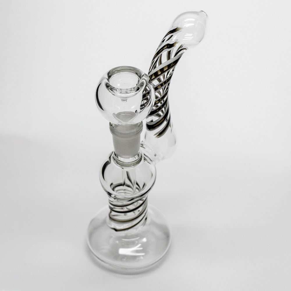 GLASS BUBBLER - 21CM CLEAR WITH BLACK & WHITE STRIPES REMOVABLE GLASS CONE The Bong Shop