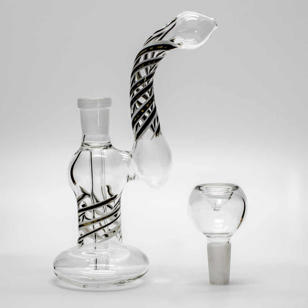 GLASS BUBBLER - 21CM CLEAR WITH BLACK & WHITE STRIPES REMOVABLE GLASS CONE The Bong Shop