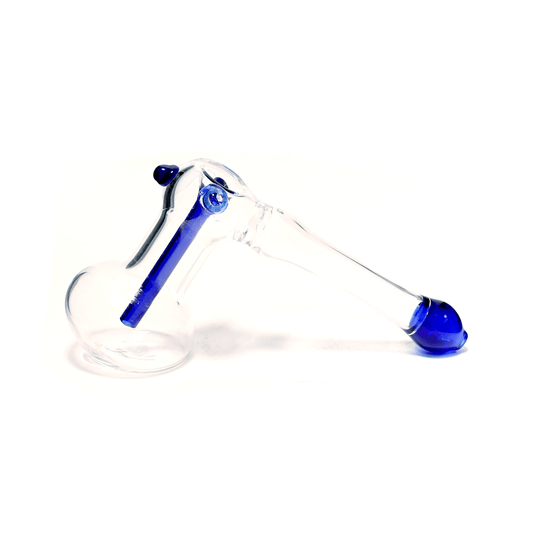 PIPE - GLASS HAMMER PIPE BLUE TIP STEM AND SHOT HOLE 10cm x 16cm The Bong Shop