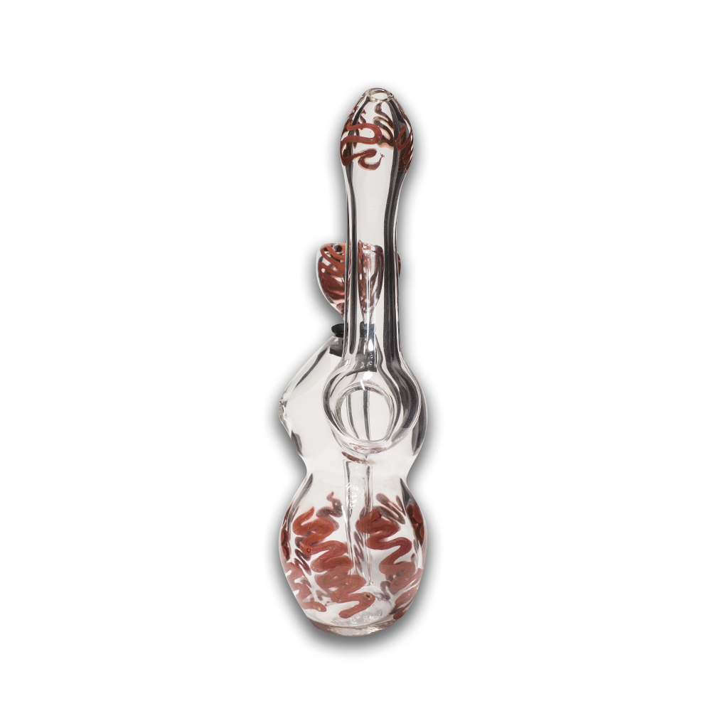 Glass Bubbler - 17cm Clear With Red Squiggles Removable Glass Slider The Bong Shop