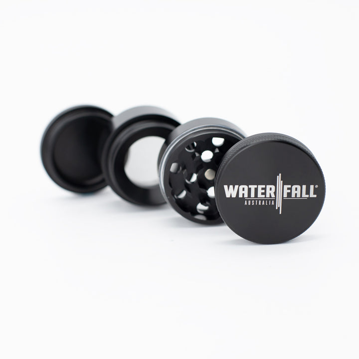 Four-Part Aluminium Grinder with Removable Screen - Gloss Black (43mm) Waterfall
