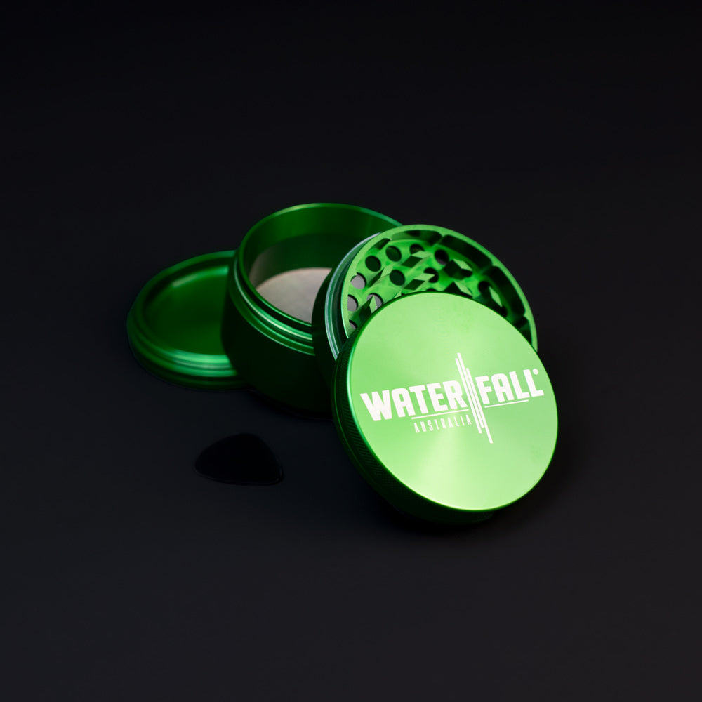 Four-Part Aluminium Grinder - Gloss Green (75mm) Waterfall