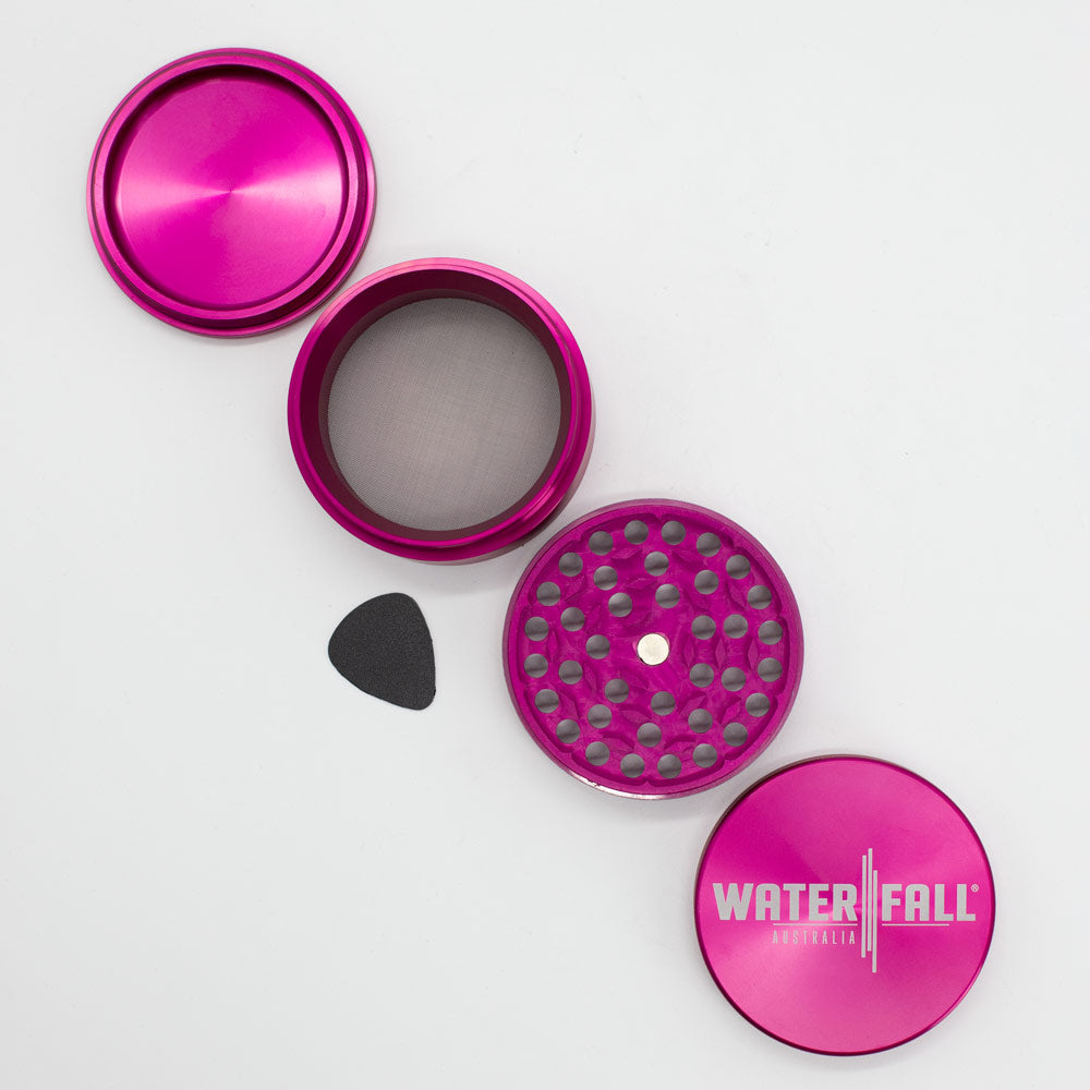 Four-Part Aluminium Grinder - Gloss Pink (75mm) Waterfall