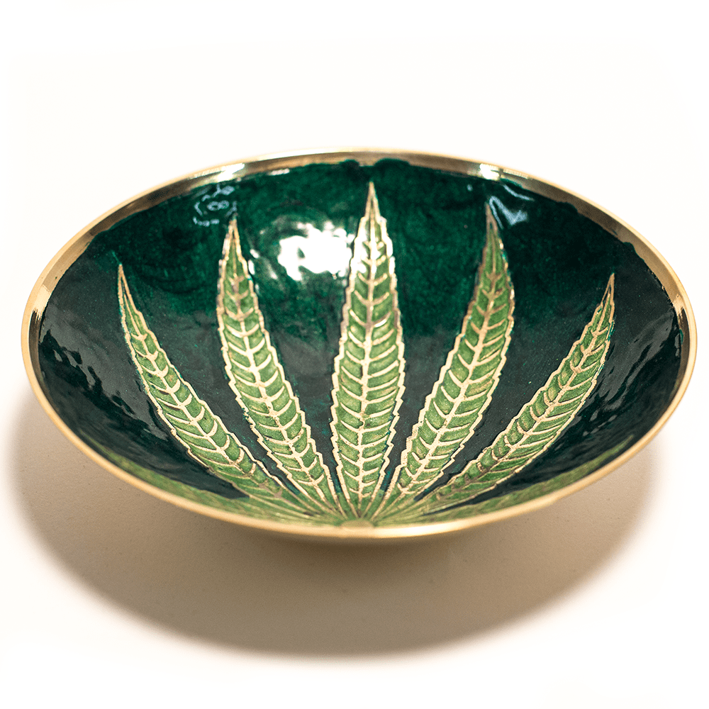 BRASS BOWL WITH LEAF 8 INCHES The Bong Shop