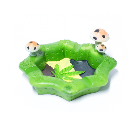 ASHTRAY - GREEN WEED LEAF W/ MUSHROOMS The Bong Shop