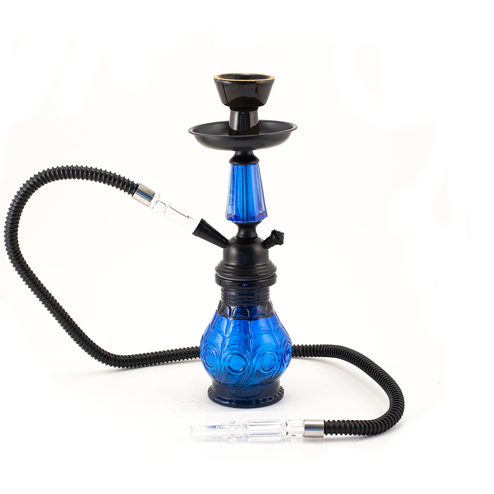 HOOKAH - 30cm 1 HOSE BLUE GLASS BLACK METAL & CONE The Bong Shop