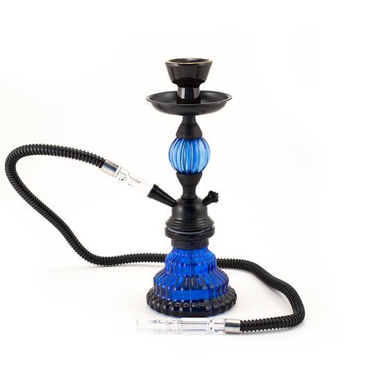 HOOKAH - 30cm 1 HOSE BLUE JELLY GLASS BLACK METAL & CONE The Bong Shop