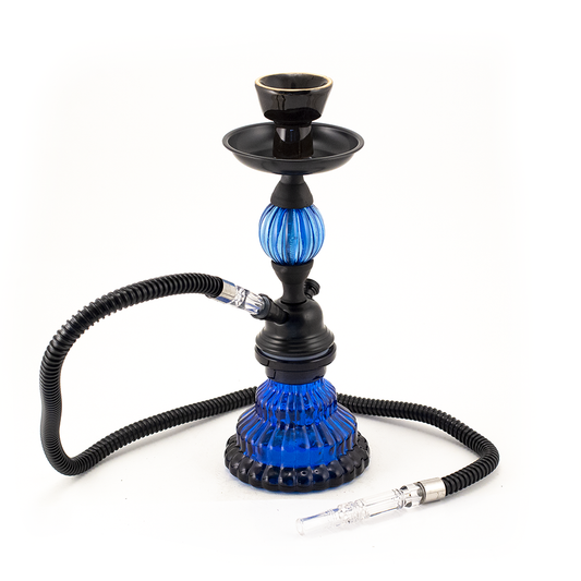HOOKAH - 30cm 1 HOSE BLUE JELLY GLASS BLACK METAL & CONE The Bong Shop