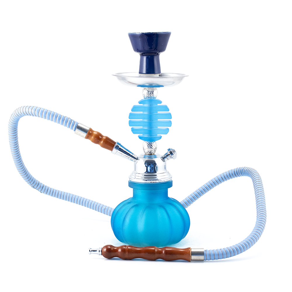HOOKAH - 27cm 1 HOSE LIGHT BLUE GLASS CHROME METAL BLUE CONE The Bong Shop
