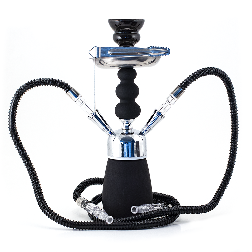 HOOKAH - 32cm 2 HOSE BLACK ACRYLIC BLACK METAL BLK CONE TUBE The Bong Shop